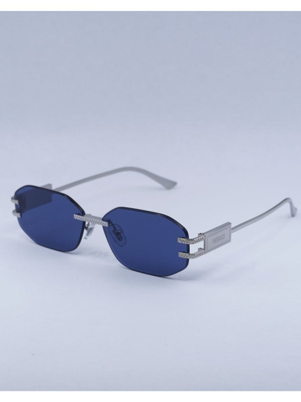 Versace VE2274 100080 Sunglasses Silver Geometric Frame, Blue Lenses